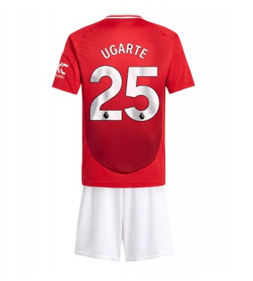 Manchester United Manuel Ugarte #25 Primera Equipación Niños 2024-25 Manga Corta (+ Pantalones cortos)